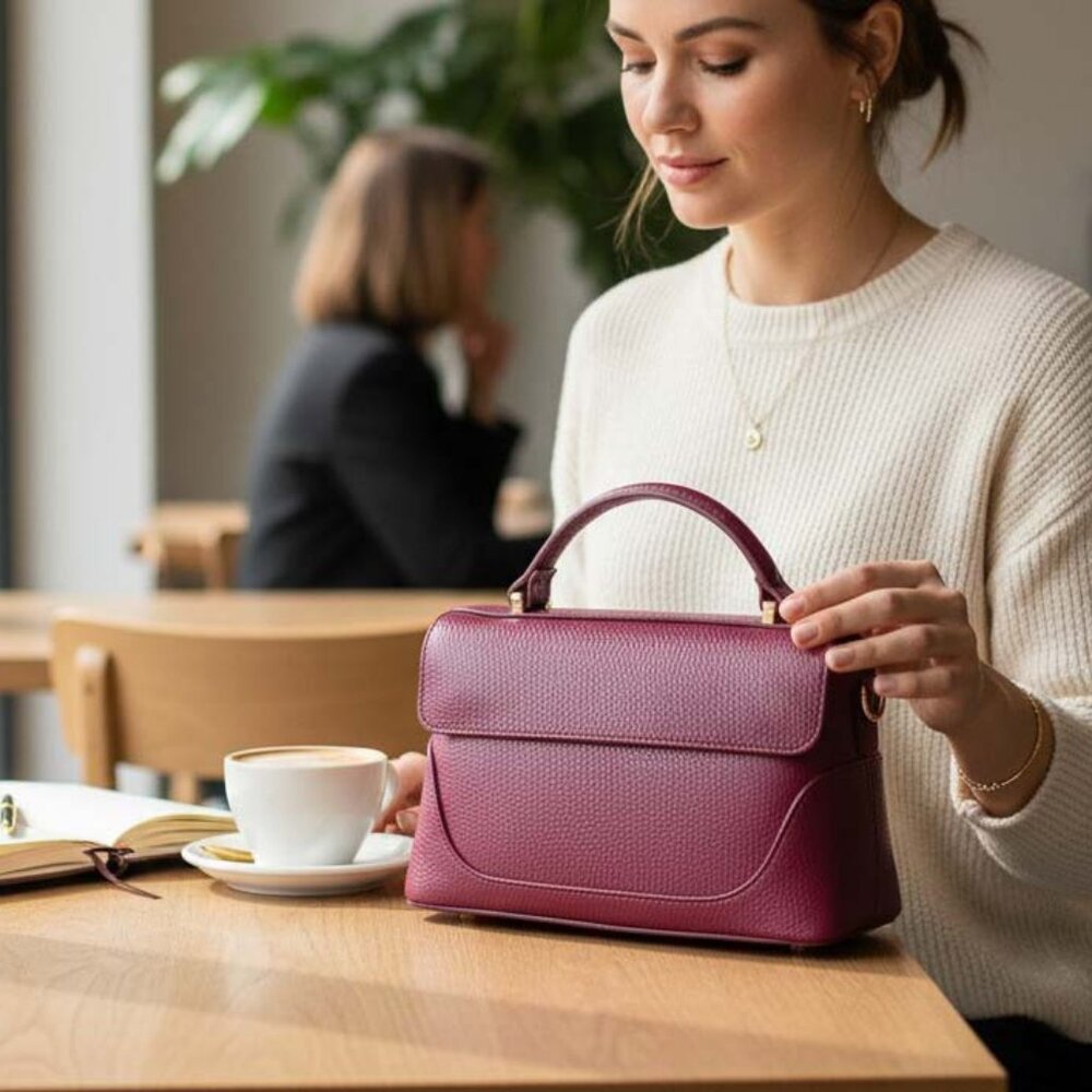 Aby Burgundy Italian Leather Handbag – Elegant Top Handle & Shoulder Bag